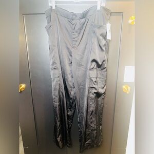 Nine West Women's Black Satin Wide Leg Cargo Pants